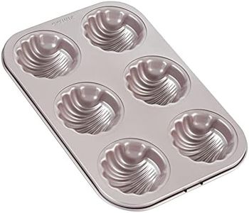 CHEFMADE Madeleine Mold Cake Pan, 6-Cavity Non-Stick Spherical Shell Madeline Bakeware for Oven Baking (Champagne Gold)