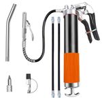 Kuttec Grease Gun kit with Quick Release Coupler,Professional 9000 PSI Heavy Duty 400cc/14oz Pistol Grip Graisse Gun with 1 Spring Flex Hose,2 Hose,1 Sharp Nozzle,1 Lock Coupler,1 Rigid Pipe,Black