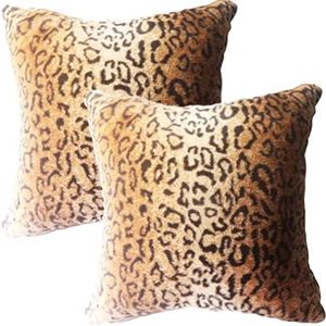 Entua Soft Plush Faux Fur Leopard Cheetah Skin Fur Throw Pillow Covers Luxury Style African Jungle Wildlife Nature Animal Print Cushion Cover Brown Gold Decor Pillow Cover for Home Couch