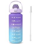 idensic 2000ml Sports Gallon Motivational Water Bottles with Time Marker Wide Mouth GYM Outdoor Water Bottle with Straw & Handle, Leak Proof And BPA Free Fitness Water Bottle (2 Litre Multicolour)