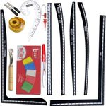 Khyati Stationery Redesigned Fashion Designing Scale Set of 7- L-Square Curve, Arm Curve, Hip Curve, Straight Ruler, Leg Curve, Designers's Baroda Pattern (Black Scale)