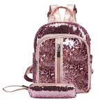 Fmeida Kwaii Backpack, Girls Sequin Backpacks Bags, Mini Small Rucksack Women, Cute Sparkly Bags for Travel, School, Daily Use - Rose Pink