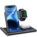 EXW Wireless Charging Station 3 in 1,Charging Station for Apple Devices, Wireless Charger for iPhone 15 14 13 12 11 Pro & Max Series, AirPods Pro/3/2, Apple Watch (Black)