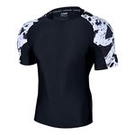 HUGE SPORTS Mens Rash Vest- Rash Guard Short Sleeve Quick Drying Wetsuit Swimming Tops for Surfing BJJ Jiu Jitsu(Black White,L)