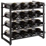 IBUYKE Wine Rack Countertop, Wine Rack Freestanding Storage 16 Bottle Capacity, for Home Kitchen, Pantry, Wine Cellar, Bar, 4 Tiers 16 Bottle Wine Racks, Black TMJ903H