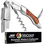 Waiters Corkscrew by HiCoup - Professional Stainless Steel with Sandalwood Inlay All-in-one Corkscrew, Bottle Opener and Foil Cutter, The Favoured Wine Opener of Sommeliers, Waiters and Bartenders