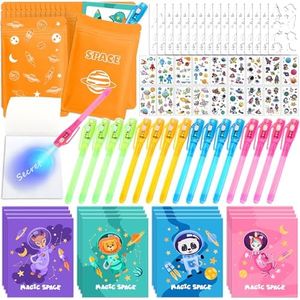Chennyfun 16 PCS Penna Inchiostro Invisibile, con Luce UV Penna Magica e Taccuino, Space Element Tatuaggi, Bomboniere di Compleanno e Feste per Bambini e Bambine 3+ Anni