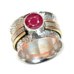 Wide Fusion Band Ring, 925 Sterling Silver Wide Band Rings for Women, Birthstone July Rings, Ruby Bridesmaid Rings Gift Spinner/Non Spinner (US Ring size 4, Ruby)