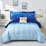 kiddiku Blue Glitter Comforter Set Full/Queen Size for Boys Girls, Sparkle Galaxy Twinkle Starlight Kids Teen, 3 Piece Aqua Navy Ombre Bedding with 2 Pillow Cases(Blue,Queen), Queen(3-Piece)