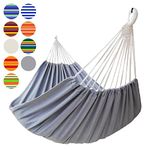 GOCAN Brazilian Double Hammock 2 Person Extra Large Canvas Cotton Hammock for Patio Porch Garden Backyard Lounging Outdoor and Indoor (Grey)