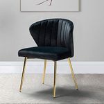 TINA'S HOME Modern Living Dining Room Chairs, Small Velvet Accent Chair with Golden Metal Legs, Upholstered Cute Tufted Back Side Chair for Kitchen Vanity Patio Beauty Room/Black