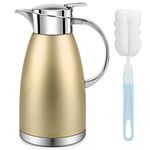 61oz Coffee Carafe Airpot Insulated Coffee Thermos Urn Stainless Steel Vacuum Thermal Pot Flask Dispenser for Coffee, Hot Water, Tea, Hot Beverage - Keep 12 Hours Hot, 24 Hours Cold (Gold)