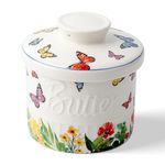 Toptier Butter Crock for Counter With Water Line, On Demand Spreadable Butter, Ceramic Butter Keeper to Leave On Counter, French Butter Dish with Lid, (Butterfly)