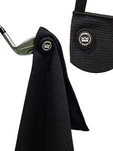 Magnetic Golf Towels for Golf Bags - Perfect Golf Gifts for Men & Women - Waffle Golf Bag Towel with Magnet (Black)