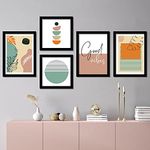 BOXART Modern Art Framed Wall Paintings / Poster With Frame For Home Living Room And Bedroom Office ( Set Of 5 ) (DECOR 4) multicolor