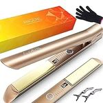 ANGENIL Professional Hair Straightener Titanium Flat Iron, 2-in-1 Straightening Curling Iron with Adjustable Temp for All Hair Types, Gifts for Women/Mom/Wife/Her/Birthday, Gold, 1 Inch Plate