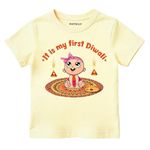 KNITROOT Diwali Special, My First Diwali Girl Kids Baby Tshirt Yellow Color Half Sleeve Unisex Regular Fit Cotton Lycra T-Shirt, Round Neck, 9-12 Months for Boys & Girls