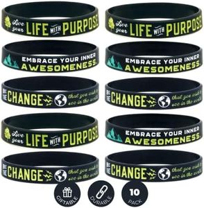 (10-Pack) Positive Message Wristbands - Be The Change You Wish to See in The World Embrace Your Inner Awesomeness & Live Your Life with Purpose - Bulk Wholesale Lot of Silicone Bracelets
