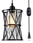 HMVPL Farmhouse Pendant Lighting, Outdoor Swag Lamp with Plug in Cord and On/Off Dimmer Switch, Hanging Light Fixture with Clear Glass Lampshade for Dining Room Bedroom Foyer Hallway Kitchen Island