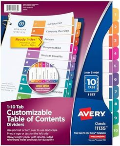 Avery Ready Index Table of Content Dividers for Laser/Inkjet Printers, 10 Tabs, Multi-Colour,1 Set, (11135)