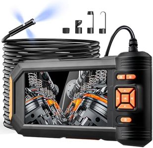 Triple Lens Endoscope Inspection Camera,1080P HD 8mm Industrial Borescope with 32.8ft/10m Semi-Rigid Cable, 5 Inchs IPS Screen, Waterproof Drain Snake Camera for Sewer Pipe