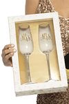 Crystal Wedding Champagne Flutes with Gift Box - Mrs. & Mrs. Wedding Glasses - Lesbian Wedding Toasting Glasses (Mrs. & Mrs.)