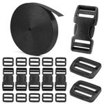 BEYOURD 3/4" Buckles and Straps Set: 6 Yards of Thick Nylon Webbing, 6-Pack Quick Side Release Adjustable Plastic Buckles, 12 Tri-Glide Slide Clips(3/4" Combo Set)