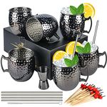 Moscow Mule Mugs- Set of 6 Gunmetal Black Plated 18oz Stainless Steel Mug Double Jigger Chilled Drink Cocktail Mug (6pcs)