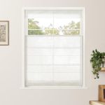 TWOPAGES Roman Blind Linen Blend Cordless Roman Shade for Patio Door, Custom Made Pleated Roman Window Shade Light Filtering Blackout Roman Shade, Install Hardware Included, 1 Piece, Beige White