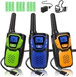 Topsung Walkie Talkies 3 Pack, Rechargeable Easy to Use Family Walky Talky Long Range 2 Way Radio Gift with NOAA Weather Channel Micro-USB Charger/Battery/Lanyard Hiking Camping Trip