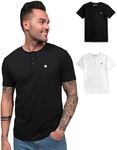 INTO THE AM Premium 2 Pack Henley Shirts for Men - Casual Short Sleeve Modern Slim Fit Logo T-Shirt Multipack (Black/White, X-Large)