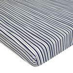 American Baby Company Printed 100% Cotton Jersey Knit Fitted Portable/Mini-Crib Sheet for Boys and Girls, Navy Fun Stripe, Pack of 1