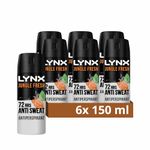 Lynx Antiperspirant Jungle Fresh 72H Long Lasting Sweat and Odour Protection Deodorant Spray for Men with Unique Scent of Palm Leaves and Amber, 150ml Pack of 6