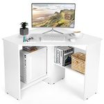 CASART Corner Computer Desk, Wooden Writing Desk with Storage Shelves & Cable Holes, Space-saving Home Office Computer Workstation for Small Space in Bedroom Study Living Room (White)