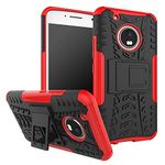 Mobirush Shockproof Hybrid Kickstand Back Case Defender Cover for Moto G5 Plus - Red