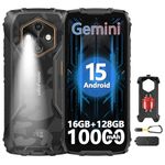 Ulefone RugKing 4 Pro Tough AI Rugged Phone, 10000 mAh 16GB + 128GB, Android 15 Octa-Core 48MP 6.56" 120Hz, 120LM Super Torch/3 Card Slots/IP68/IP69K/NFC, Package with Exclusive Armor Case- Black