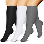 CHARMKING 3 Pairs Open Toe Compression Socks for Women & Men Circulation 15-20 mmHg is Best for All Day Wear Running Nurse (03 Black/White/Grey, L/XL)