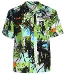 True Face Mens Hawaiian Shirt Funky Short Sleeve Fancy Printed Hawaii Top Casual Wear Green - A2 M