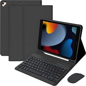 iXTRA Keyboard Case for iPad 10.2" 9th/8th/7th Gen 2021 iPad Pro 10.5" 2019/2017 Air 3rd Gen, Detachable Keyboard Slim Leather Folio Smart Cover with Wireless Bluetooth Mouse Pencil Holder, Black