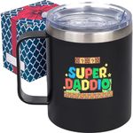 Super Daddio Funny Fathers Day Coffee Mug Tumbler - 12 oz Stainless Steel Mario Coffee Cup, Funny Fathers Day Mugs from Son Daughter Kids | Christmas Presents New Dads Fun Birthday Gifts for Dad Daddy