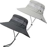 LCZTN 2 Pieces Boonie Sun Hat for Men & Women Bucket Hat with UV Protection UPF 50+ for Fishing,Hiking,Safari & Gardening (Dark Grey＆Light Grey)