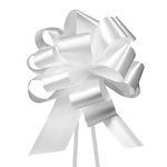 GWHOLE 60Pcs 5 Inch(12cm) Large White Ribbon Pull Bows White Gift Wrap Bows for Gift Wrapping Valentines Day Gift Decorations, Wedding Cars, Christmas Hampers, 130cm