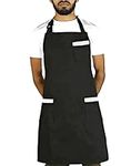 S&S UKessentials Cotton aprons for men adjustable neck Bib large 3 pockets professional unisex apron for Chef MasterChef woman Cooking Kitchen Home and Restaurant BBQ (Black, Regular)