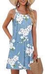 MISFAY Women's Beach Cover Up Tank Dress Casual Vacation Short Summer Halter Dresses with Pockets,Floral Light Blue,L