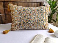 ABSTRACT INDIA Cotton Cushion Cover | Jaipuri Block Printed Cushion Cover |Decorative Moroccan Print & Tassels for Sofa, Chair | Decorative Pillow Cover for Living Room | 16 X 24 Inches