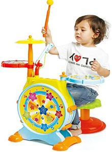 Prextex Kids Drum Set - Toddler Drum Set Includes Toy Microphone, Adjustable Sound Bass, Electric Drums & Drum Sticks (for Ages 3-6)