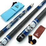 CUESOUL CUESOUL 57 inch 20oz 1/2 Maple Pool Cue Stick Kit- Rock The World Pattern Cue Design in Blue Paint