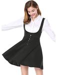 Allegra K Women's Cute Overalls Pinafore Button Decor Mini Dress Suspenders Skirt Black Medium