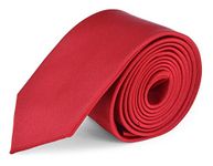 Moda Di Raza- Mens Necktie 2.5" Skinny Slim Polyester Tie Solid Color - Red