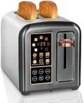 SEEDEEM Toaster 2 Slice, Stainless Steel Bread Toaster with LCD Display and Touch Buttons, 50% Faster Heating Speed, 6 Bread Selection, 7 Shade Settings, 1.5''Wide Slots Toaster with Cancel/Defrost/Reheat Functions, Removable Crumb Tray, 1350W, Dark Metallic